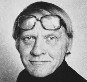 A greyscale photograph of Lagersson, here in his early 60s. His head and shoulders are visible and he is looking at the camera. He has glasses pushed up onto his forehead.