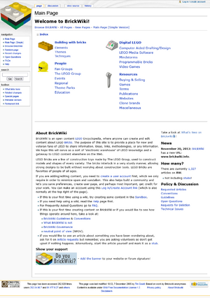 The Main Page of a MediaWiki website, featuring an index of major article categories.