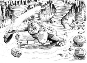 PDD98 Rock Monster smashing rocks to find crystals.png