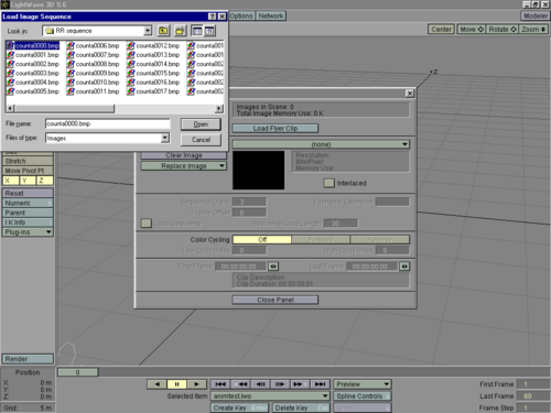 5. Loading image sequences; click the first file in the sequence and LightWave will load all of them