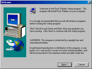 Rock Raiders Setup (Windows 98) - Welcome.png